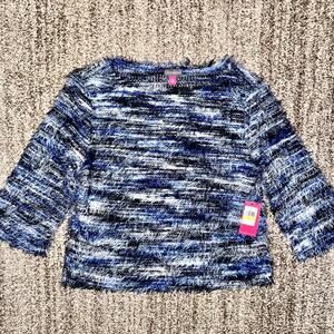 Vince Camuto Women's Bubble Sleeve Fuzzy Holiday 2 Crewneck Sweater NWT Medium